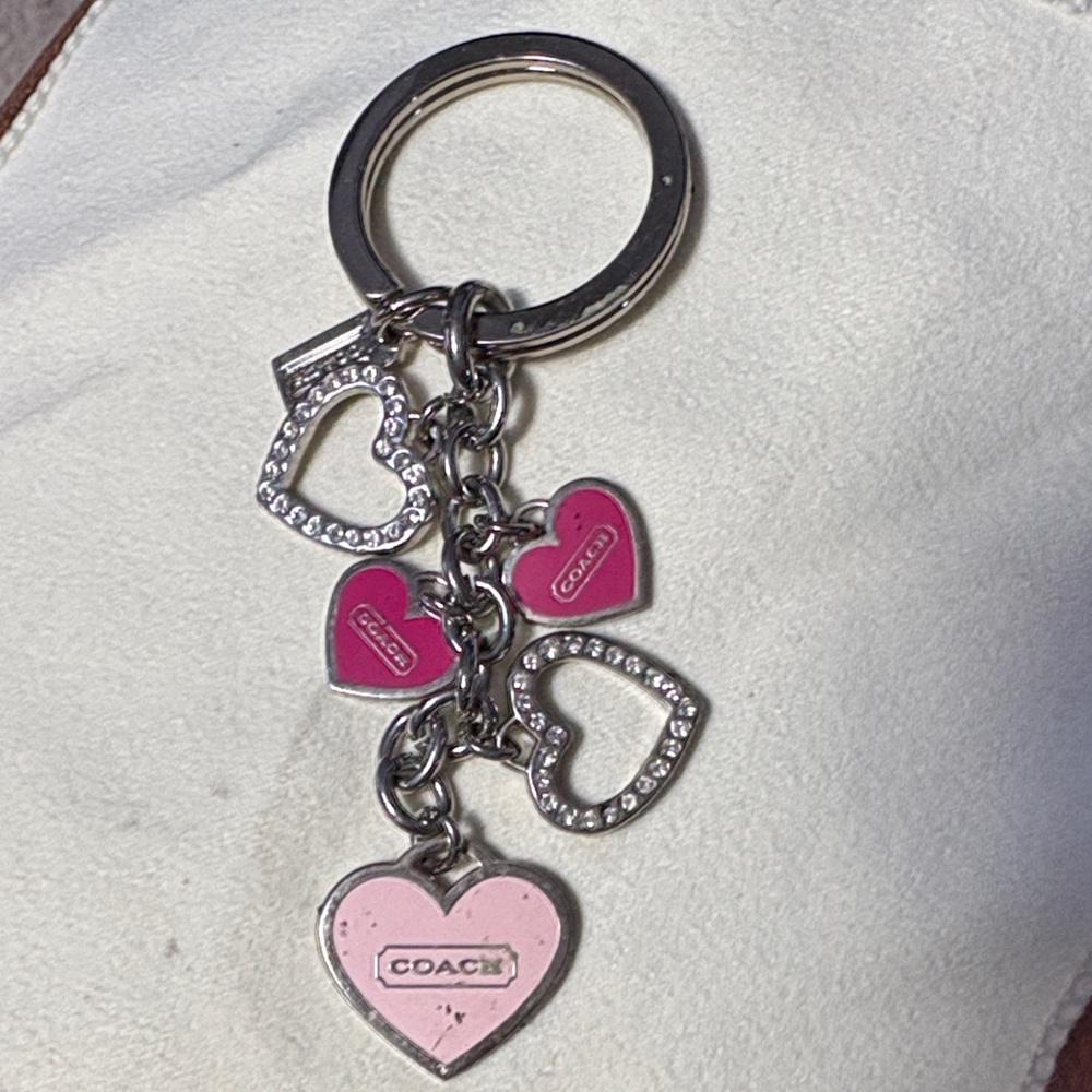 Vintage COACH Pink Pave Hearts Stars Swarovski Crystal Multi Charm Keychain